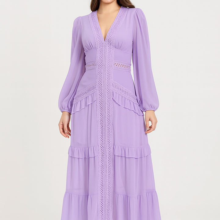 Elegantes Maxikleid mit Rüschen | V-Ausschnitt