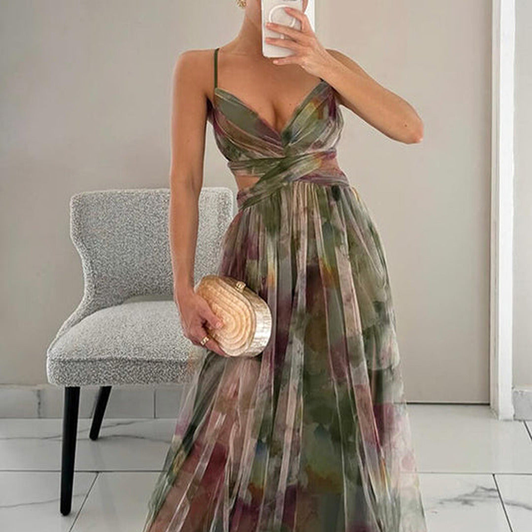 Ärmelloses Tief Ausgeschnittenes Maxikleid | V-Ausschnitt