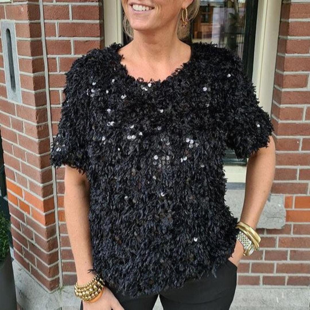 Bridget | Damen Luxuriöse Pailletten T Shirt | Stilvolle