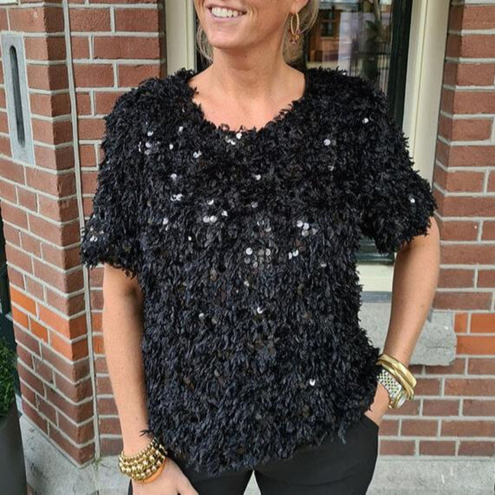 Bridget | Damen Luxuriöse Pailletten T Shirt | Stilvolle