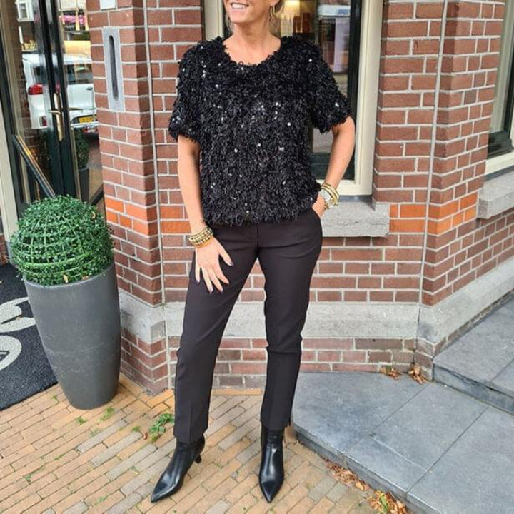 Bridget | Damen Luxuriöse Pailletten T Shirt | Stilvolle