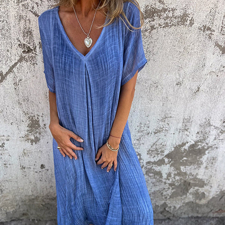 Lässiges Sommerkleid mit Kurzen Ärmeln | Midi