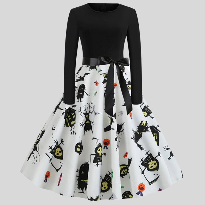 Gothic Karikatur Halloween Kleid mit langen Ärmeln | Mini