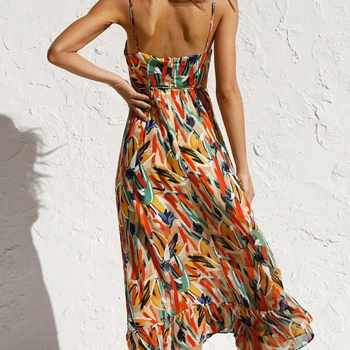 Kaitlyn | Damen Elegantes Farbiges Kleid | V-Ausschnitt