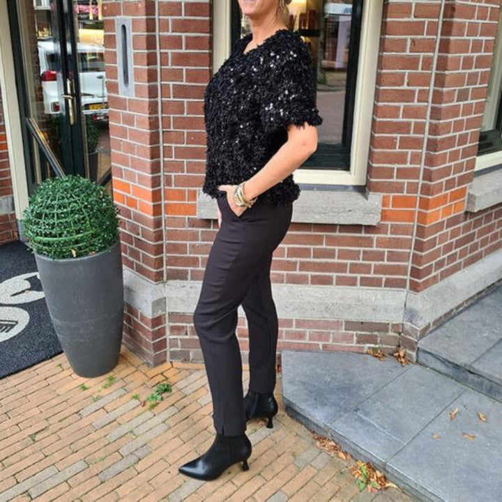 Bridget | Damen Luxuriöse Pailletten T Shirt | Stilvolle