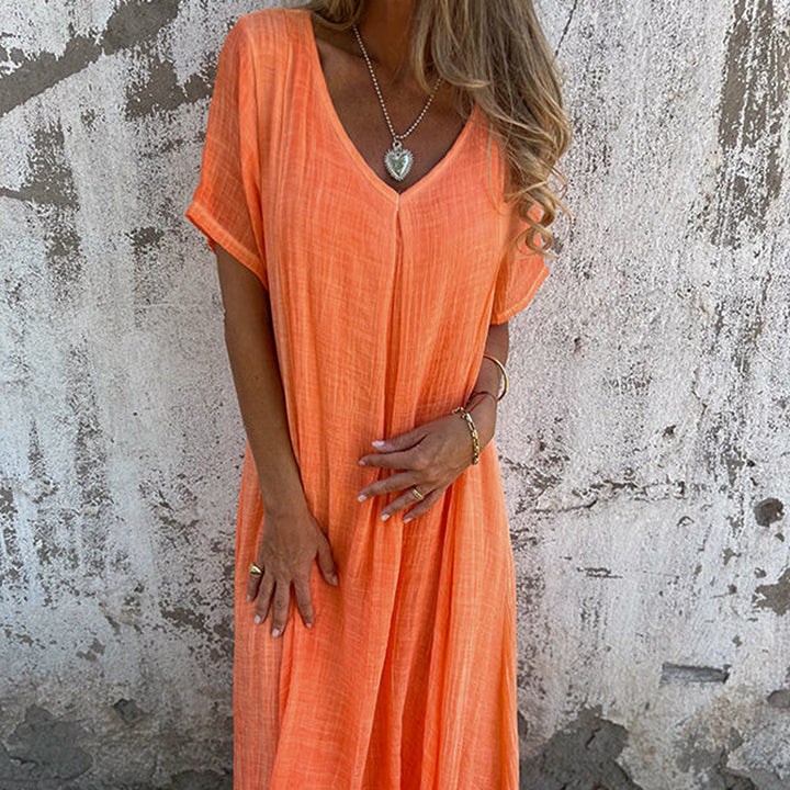 Lässiges Sommerkleid mit Kurzen Ärmeln | Midi