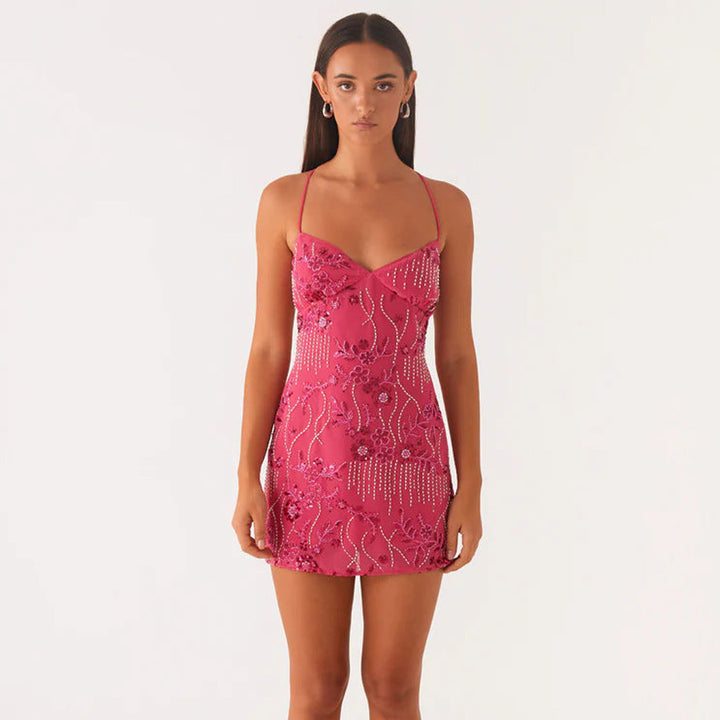 Elegant Rückenfreies Paillettenkleid | Mini