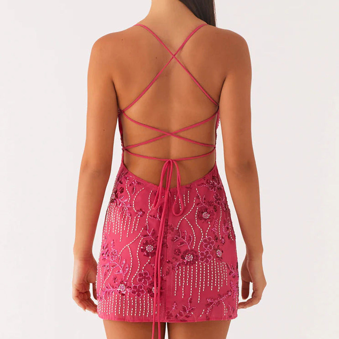 Elegant Rückenfreies Paillettenkleid | Mini