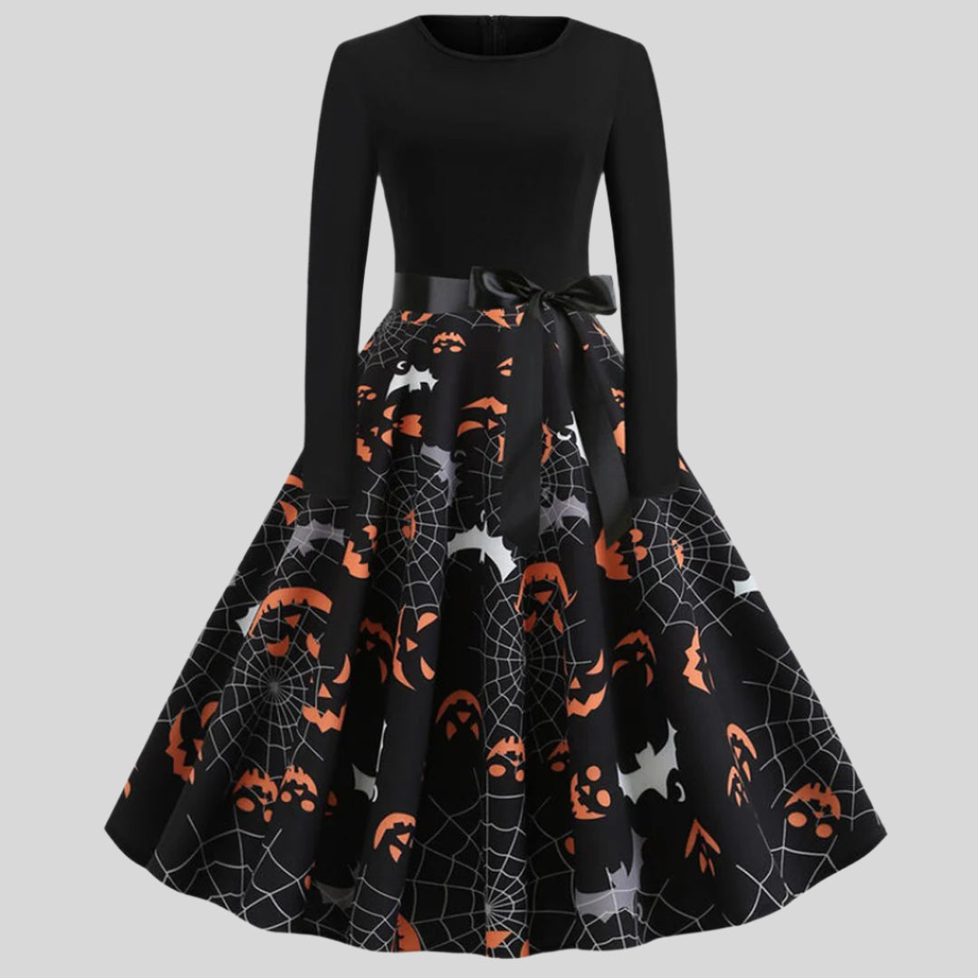 Gothic Karikatur Halloween Kleid mit langen Ärmeln | Mini