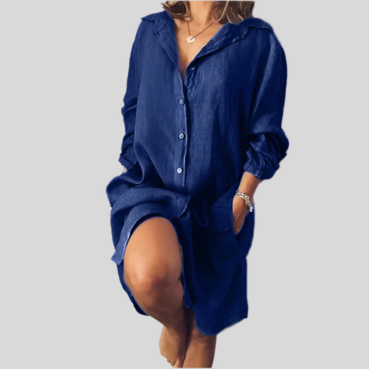 Constance | Damen Elegant Langarm Hemdkleid | Midi