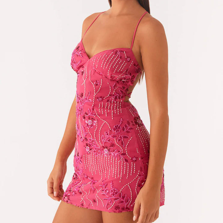 Elegant Rückenfreies Paillettenkleid | Mini