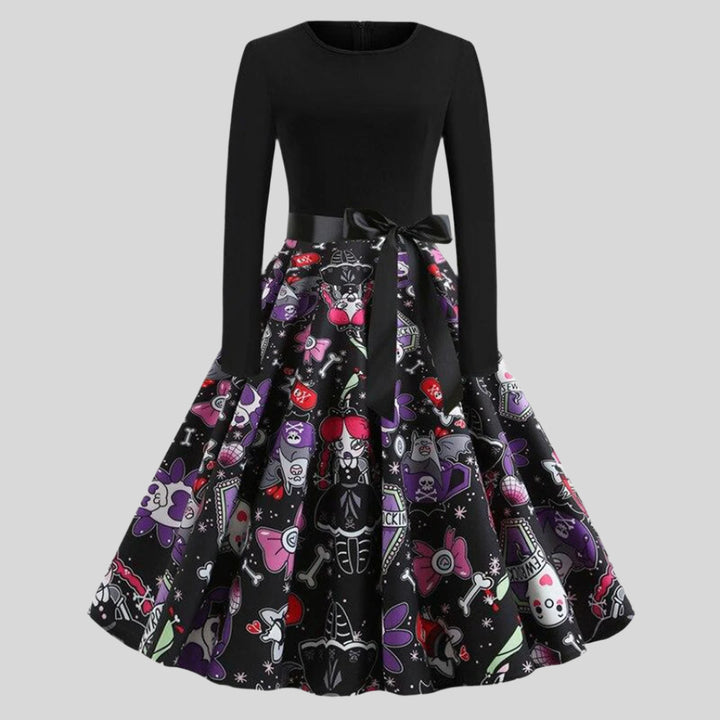 Gothic Karikatur Halloween Kleid mit langen Ärmeln | Mini