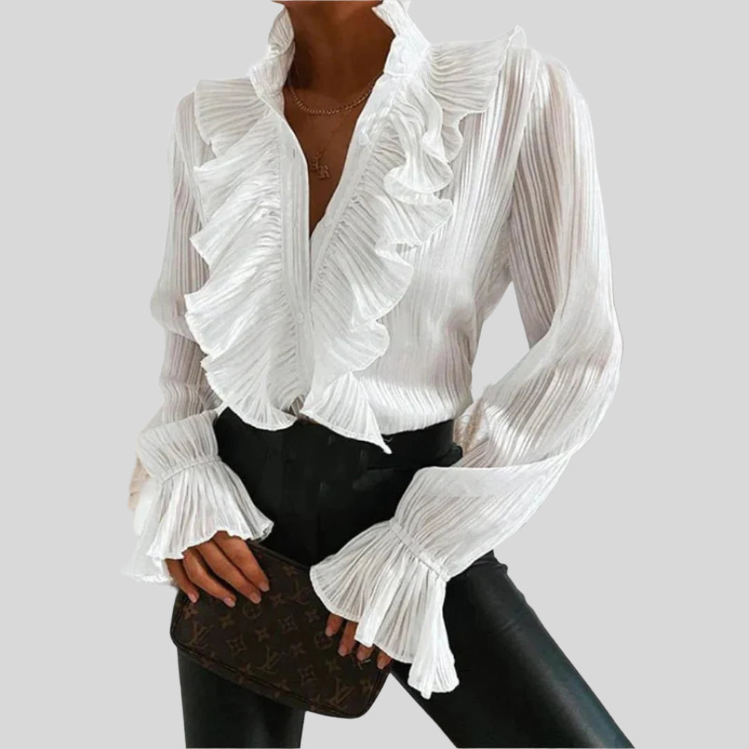 Elegante Bluse mit Knöpfen und Rüschen | Sommer