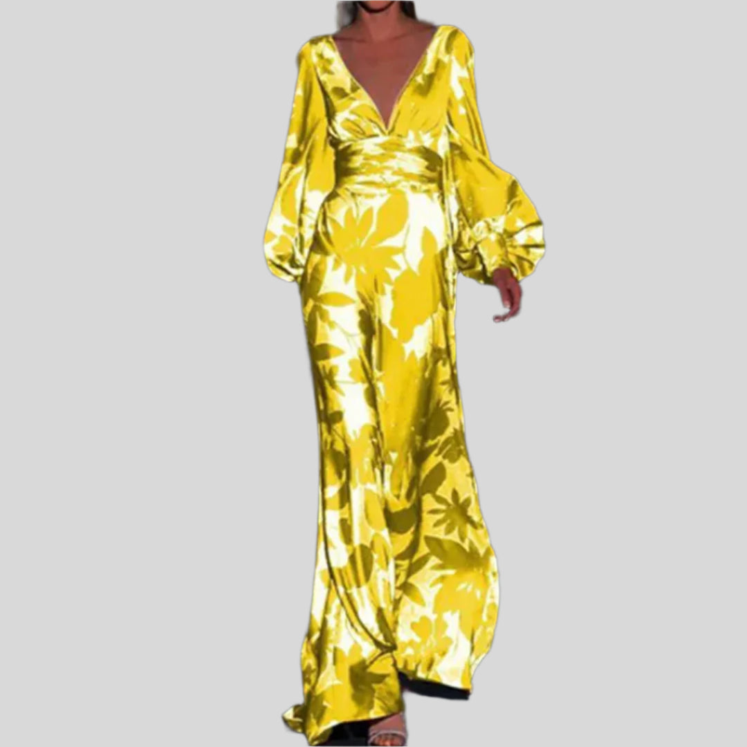 Angela | Damen Modisches V-Ausschnitt Kleid | Maxi