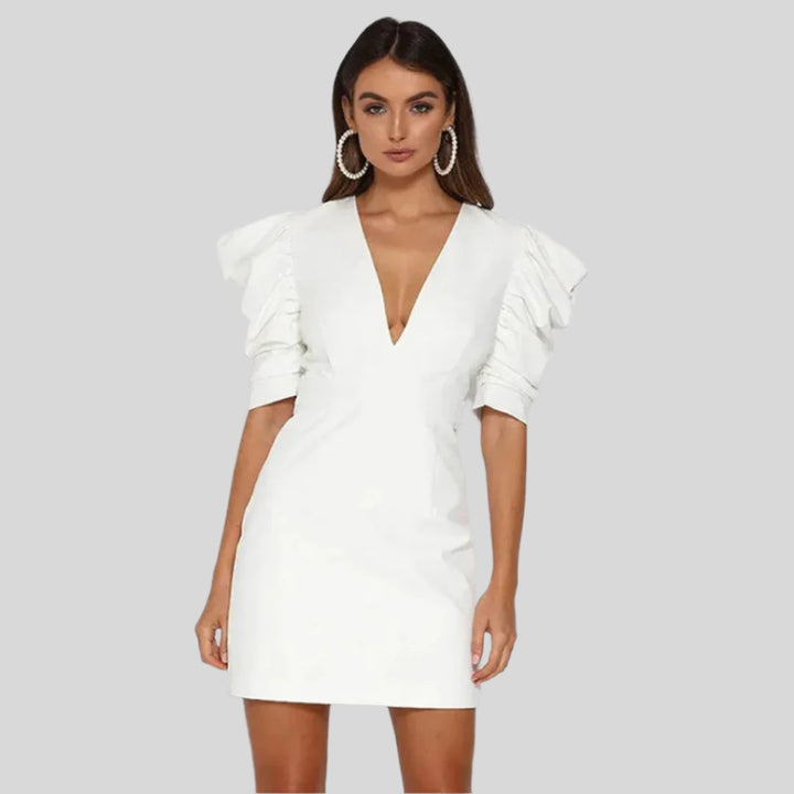 V-Ausschnitt-Puffärmel-Kleid | Mini