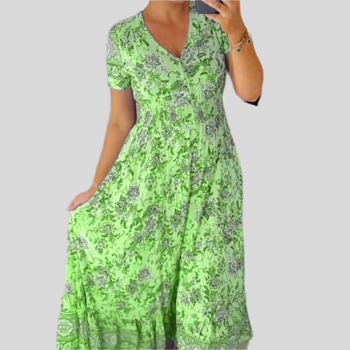 Ausgestelltes Ibiza-Kleid mit Blumenmuster | Maxi