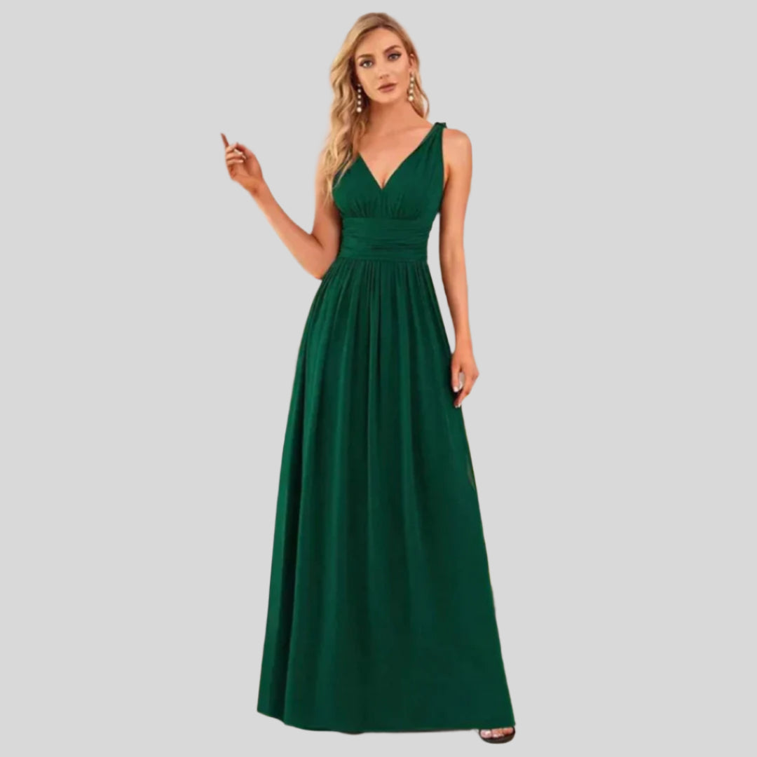 Plissee-Kleid mit V-Ausschnitt | Maxi