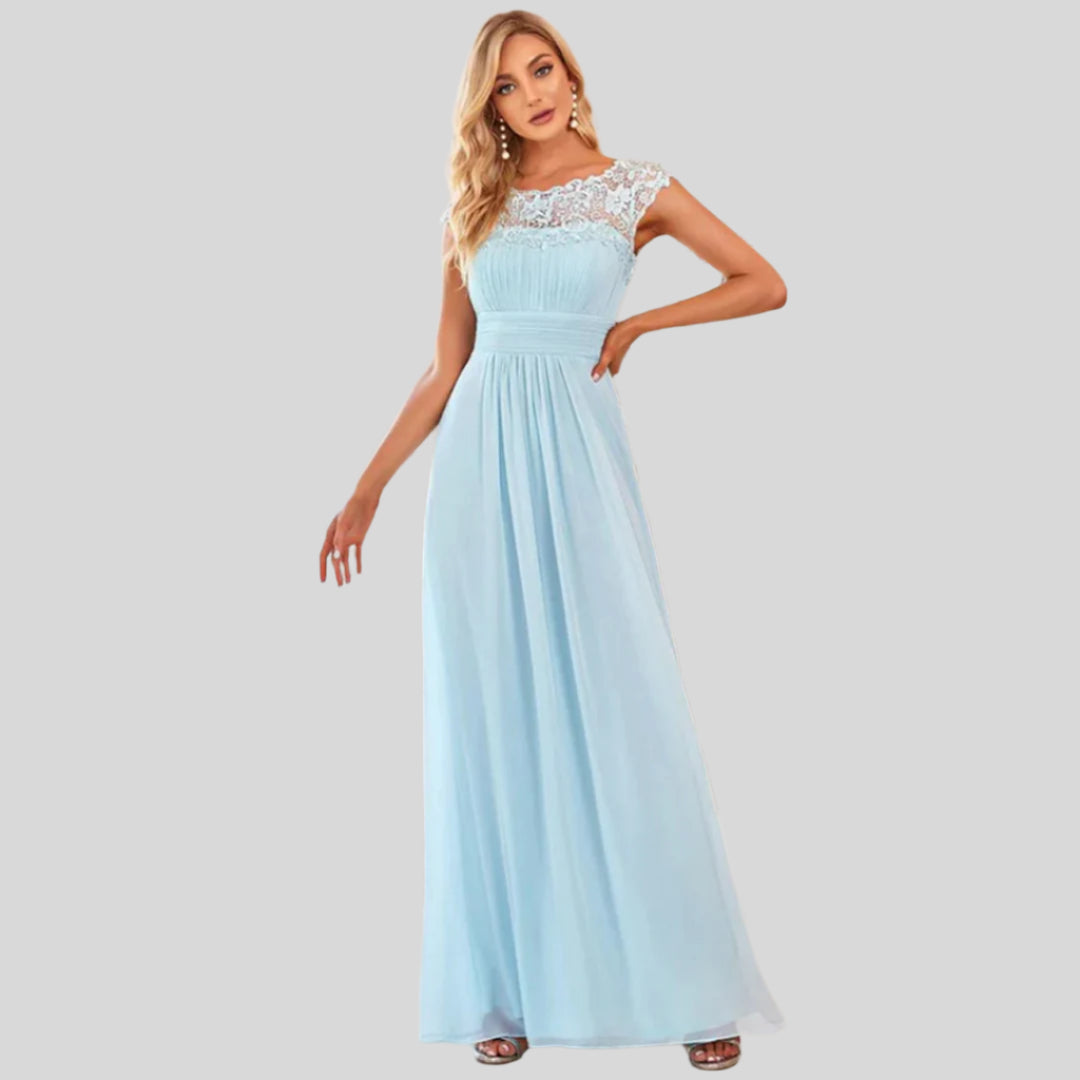 Damenkleid mit Plissierten Kappenärmeln | Maxi