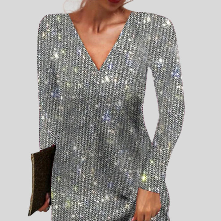 Dorothea | Damen Langärmliges V-Ausschnitt Kleid | Mini