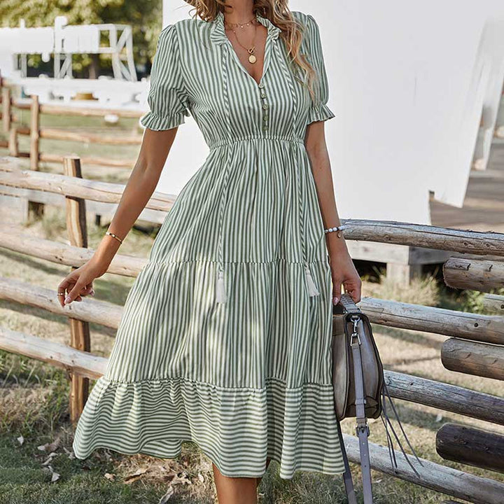 Zenovia | Damen Gestreiftes Luftiges Sommerkleid | Midi