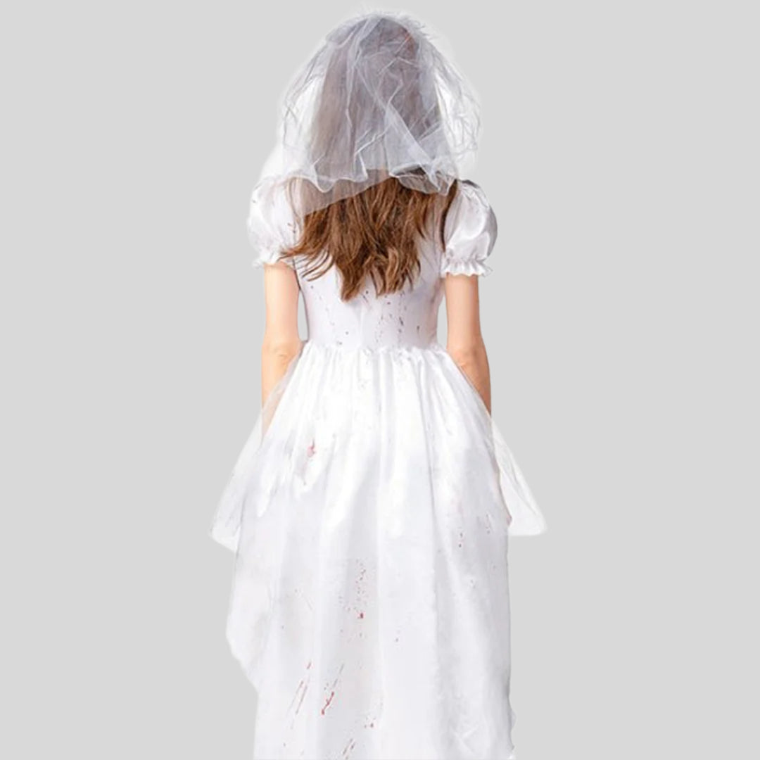 Vampirbraut Halloween Kleid mit Blutflecken | Mini