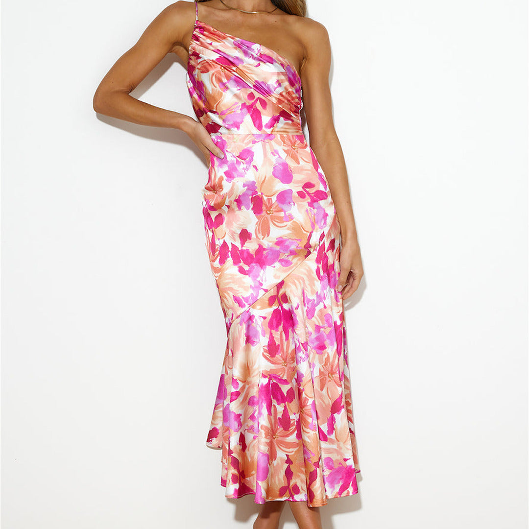 Elegantes Asymmetrisches Kleid mit Blumenmuster | Midi