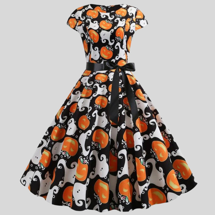 Halloween-Kleid mit Geist und Kürbisdruck | Midi