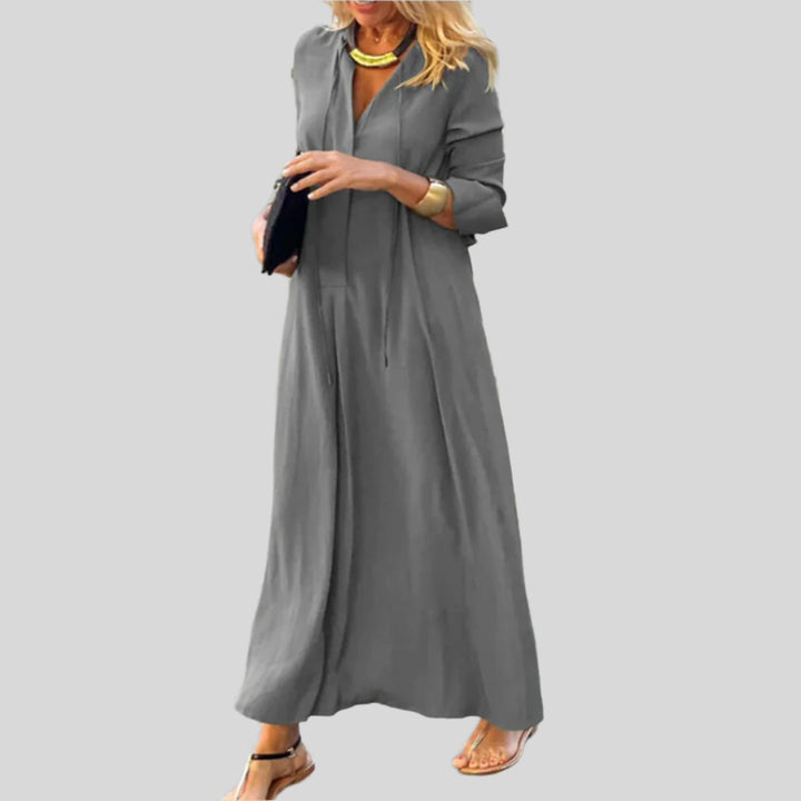 Bequemes V Neck Kleid | Maxi