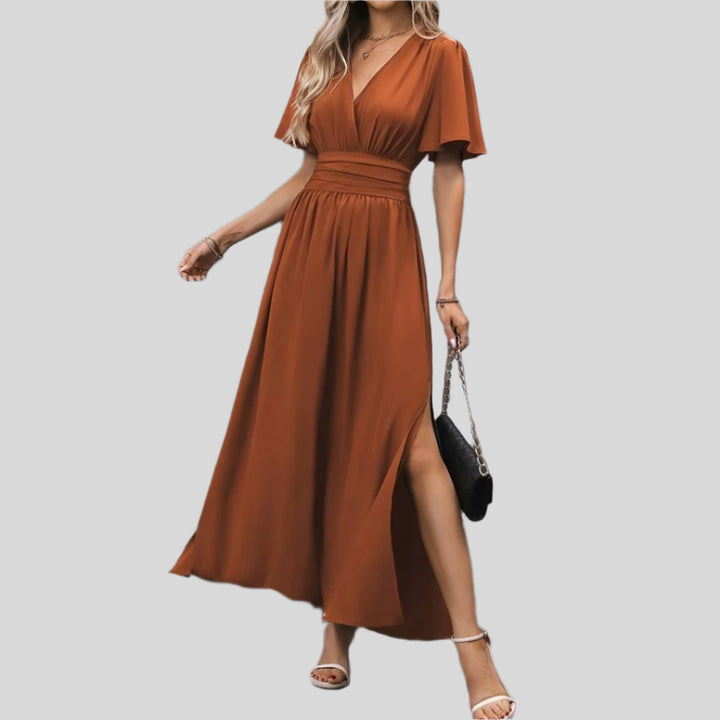 Hira | Damen Elegantes Maxikleid | V Ausschnitt