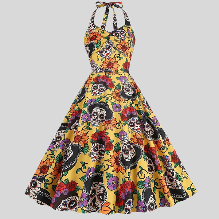 Halloween Totenkopf Bedrucktes Kostümkleid | Midi