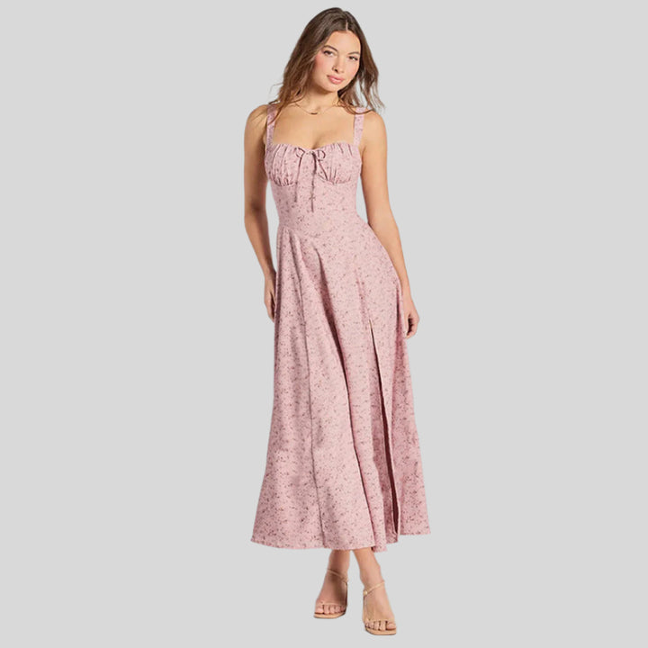 Langes Blumenkleid mit Trägern | Ärmellos