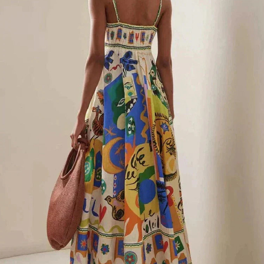 Bedrucktes Spaghetti-Träger-Sommerkleid | Maxi