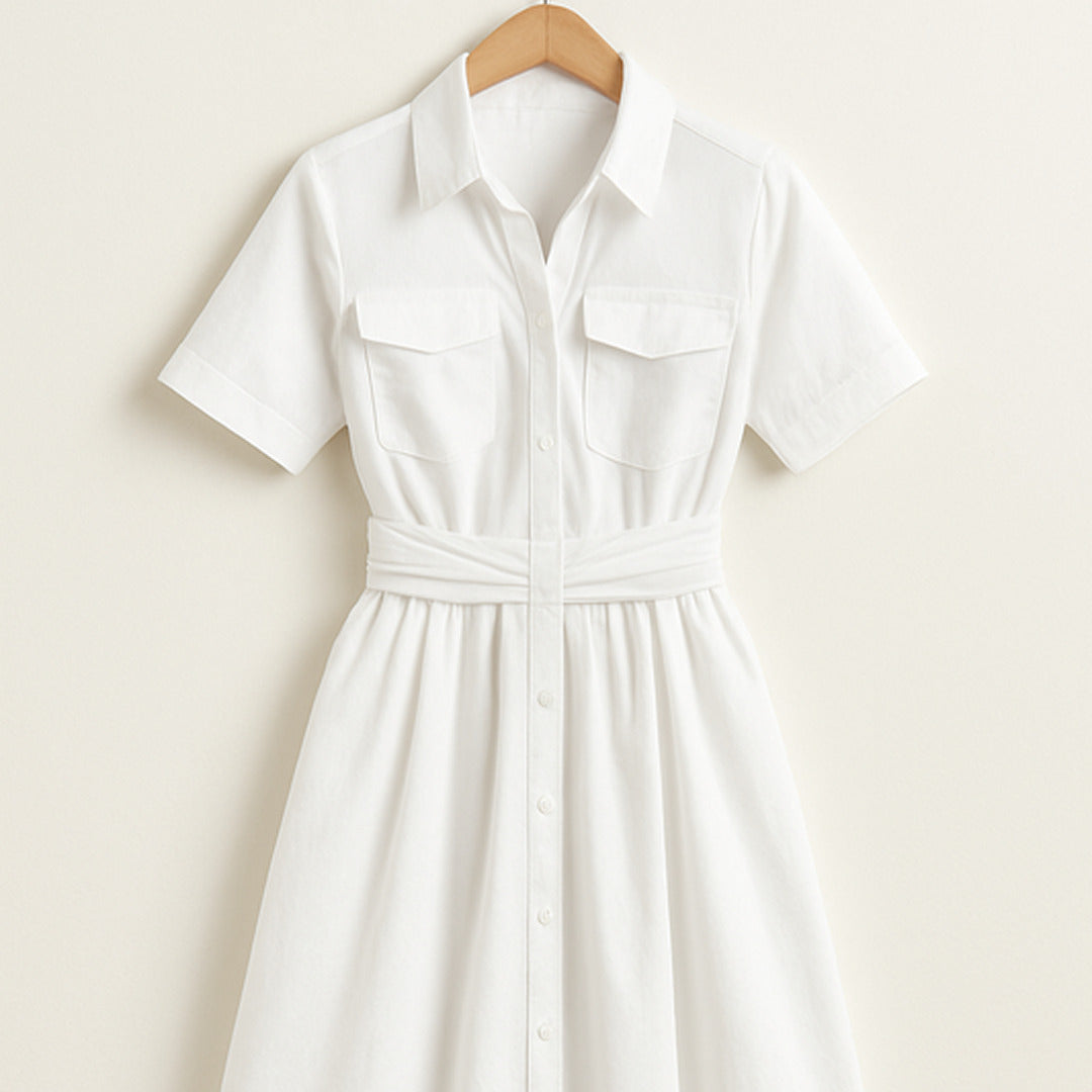 Gestreiftes Hemdkleid mit Taillengürtel | Midi