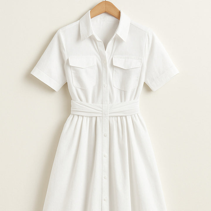 Gestreiftes Hemdkleid mit Taillengürtel | Midi