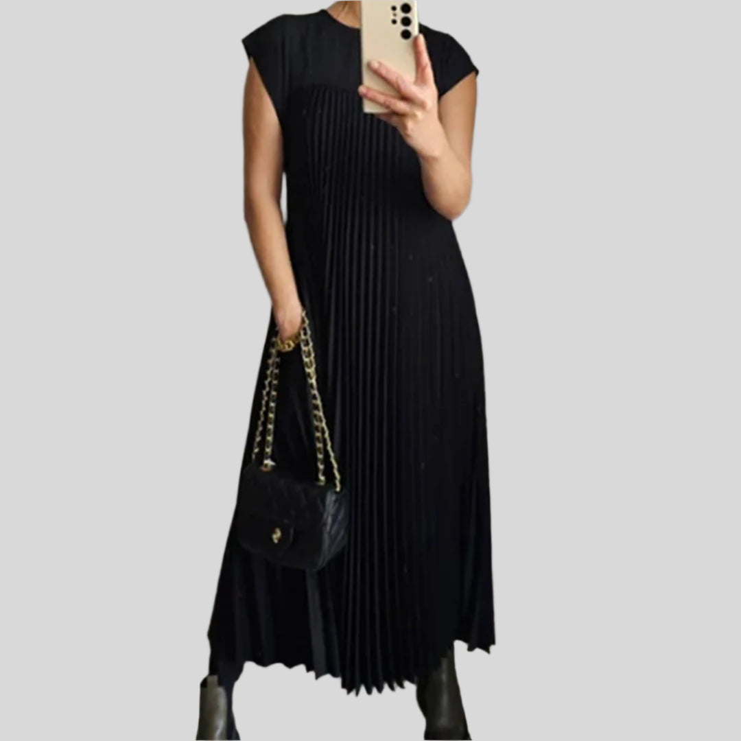 Claudia | Damen Elegant Plissee Kleid | Midi