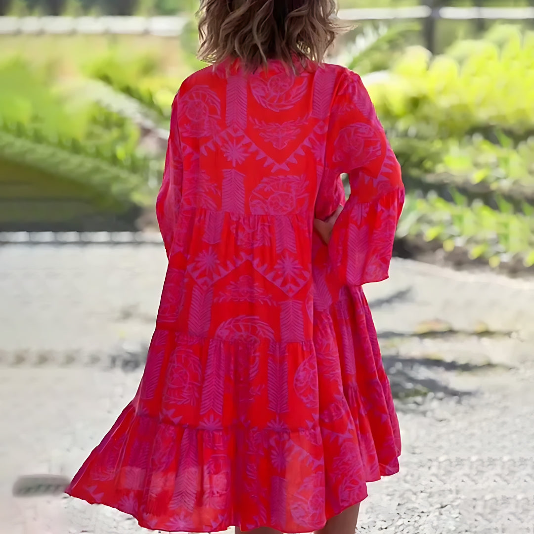 Regina | Damen Sommer Boho Kleid | V-Ausschnitt
