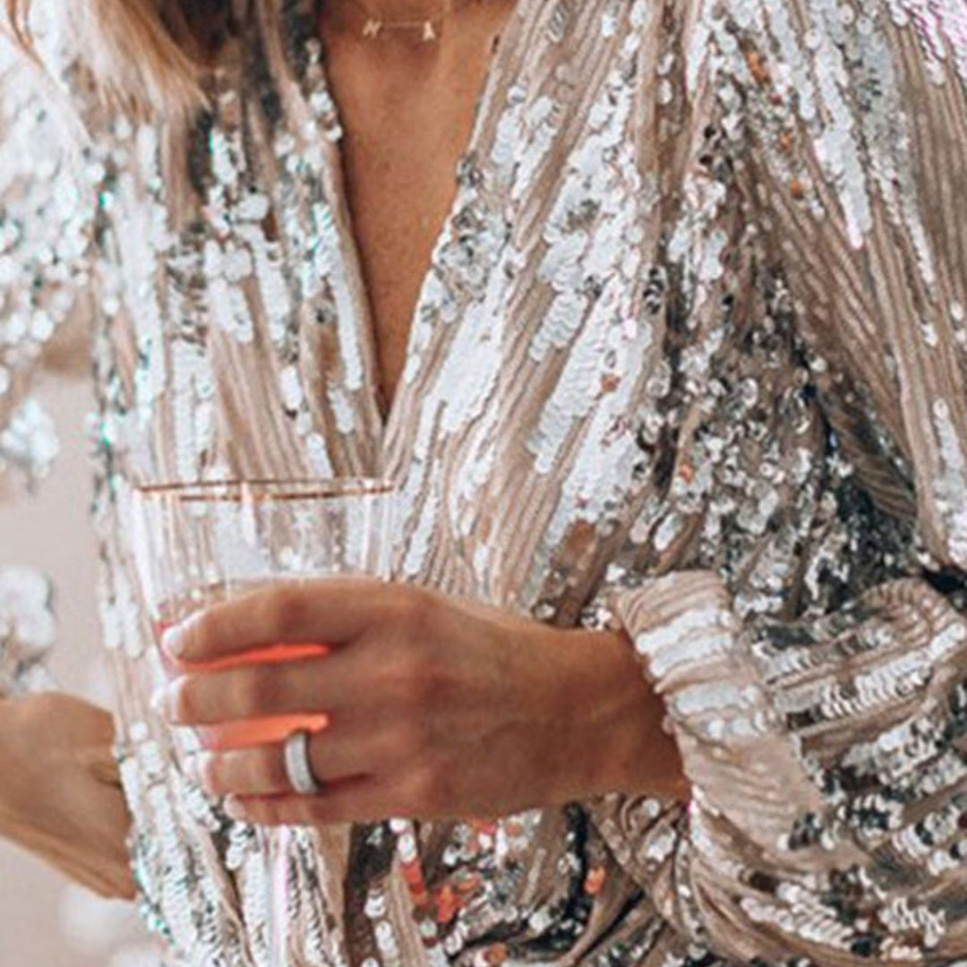 Sierra | Damen Glamour Bluse | V Ausschnitt