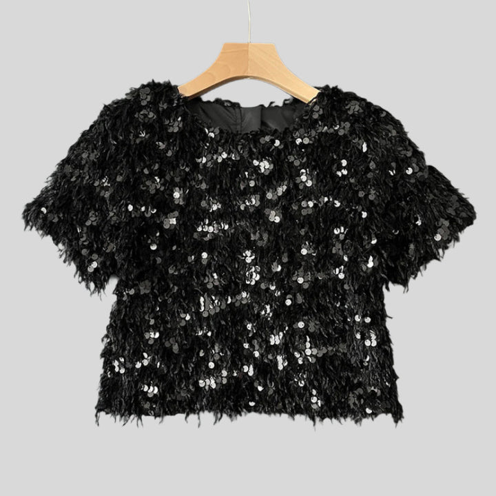Bridget | Damen Luxuriöse Pailletten T Shirt | Stilvolle