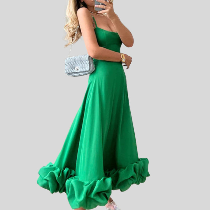 Partykleid mit Rüschen und Spaghettiträgern | Maxi