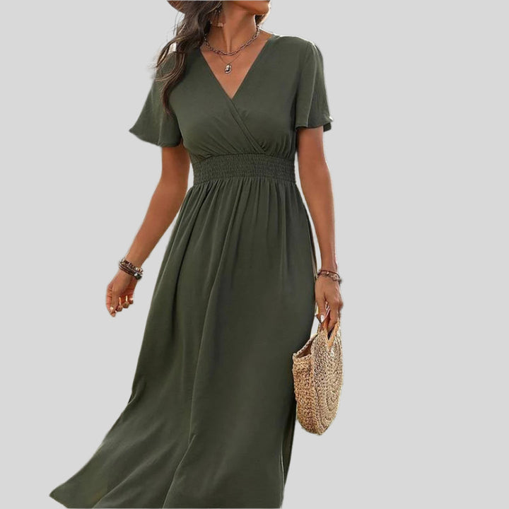 Holly | Damen Elegantes Langes Boho-Kleid | V-Ausschnitt