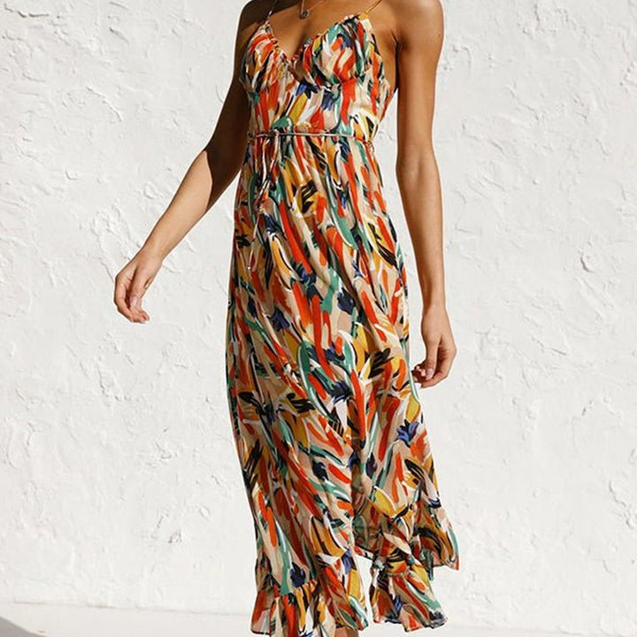 Kaitlyn | Damen Elegantes Farbiges Kleid | V-Ausschnitt
