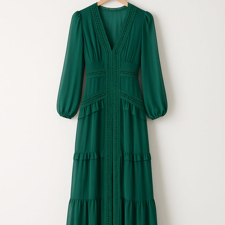 Elegantes Maxikleid mit Rüschen | V-Ausschnitt