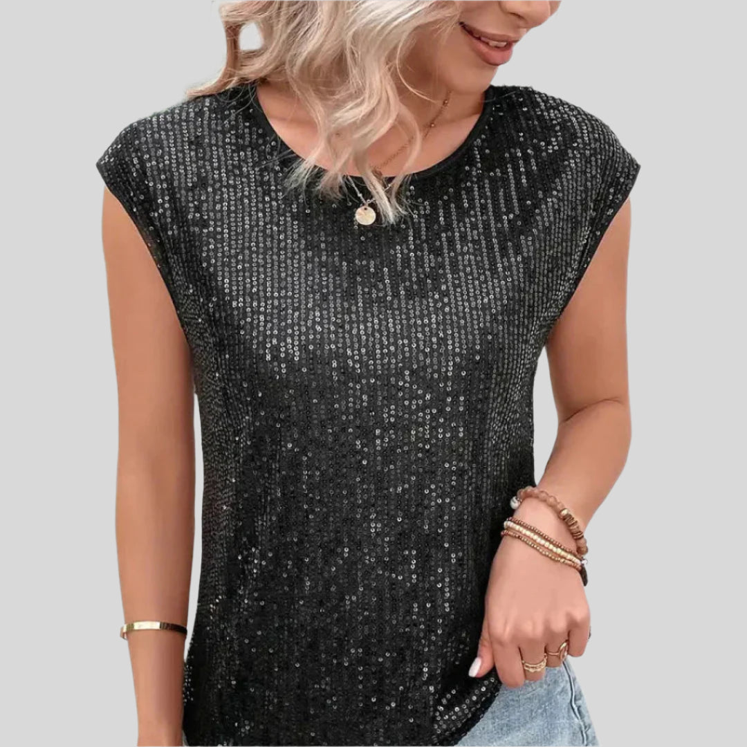 Glitzernde Paillettenbluse | Ärmellos
