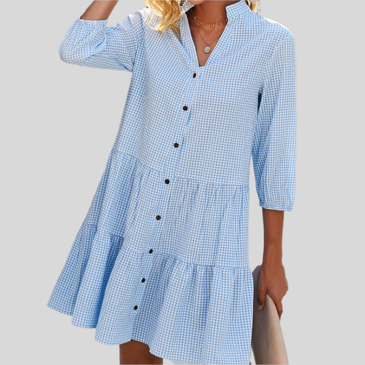 Kariertes Fließendes Kleid | Midi