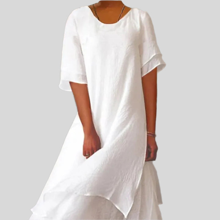 Cornelia | Damen Rundhals Ausschnitt Sommer Kleid | Kurze Ärmel