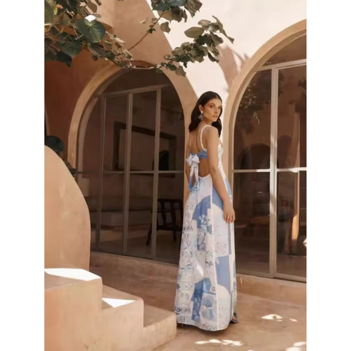 Patchwork-Kleid mit Quadratischem Ausschnitt | Maxi