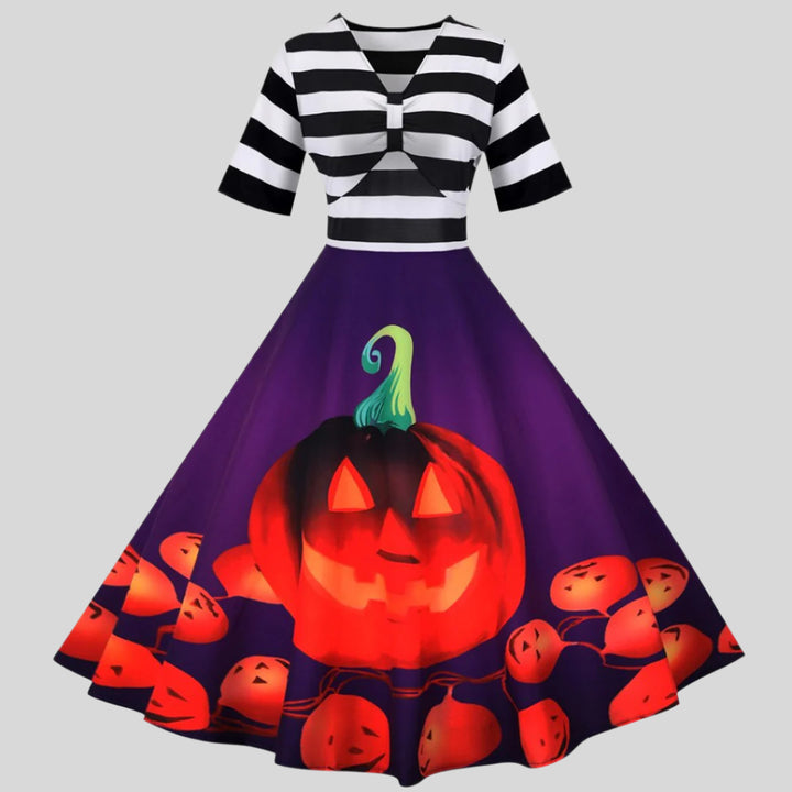 Halloween-Kleid mit Kürbis-Design | Midi