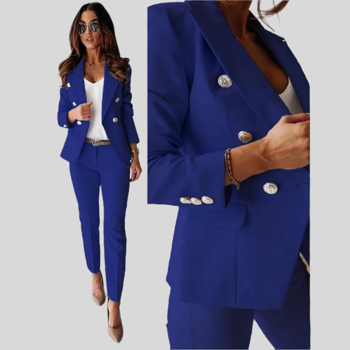 Auvira | Damen Elegantes Doppelreihiges Blazer Und Hosen Set | Bequem