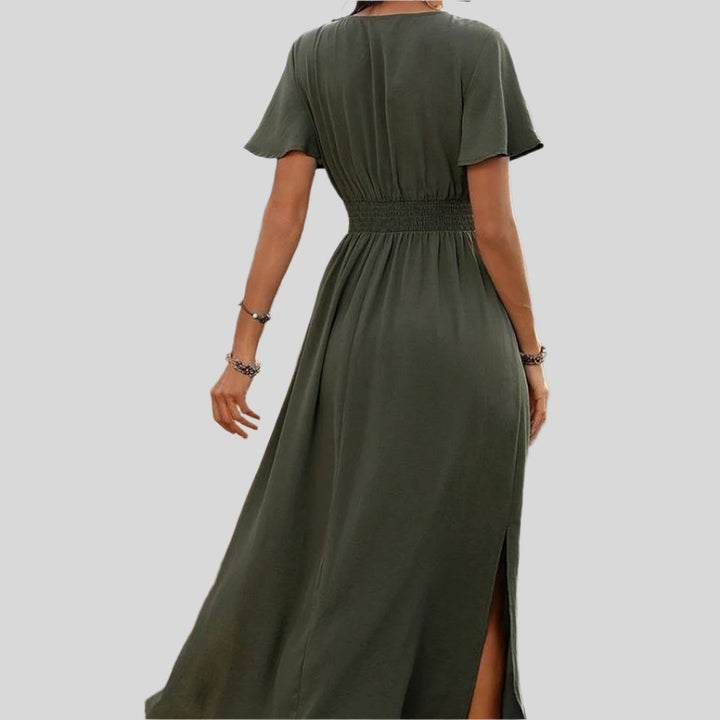 Holly | Damen Elegantes Langes Boho-Kleid | V-Ausschnitt