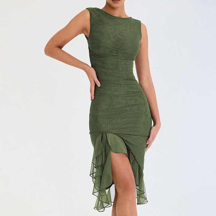 Knielanges Sommerkleid mit Gerüschtem Schlitz | Midi